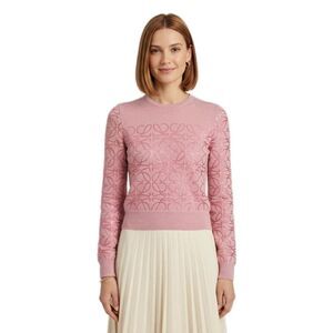 Loewe Womens Pullover Geometric Crew Neck Pink Wool Size S